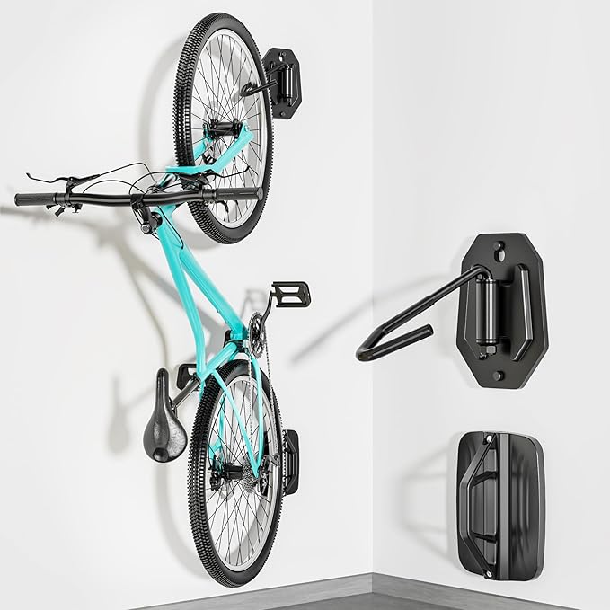 Swivel Bike Wall Mount, Heavy Duty Vertical Bike Rack with Fixed Hooks for Garage Storage, Wall Mounted Bicycle Hangers Holds up to 77 lbs for Indoor, 1 Pack