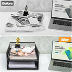 YOUEON 2 Pack Wire Mesh Letter Trays 12.8"x10"x2.9", Stackable Paper Tray Organizer for Desk, Metal Desk Magazine File Holder for Home, Office, School