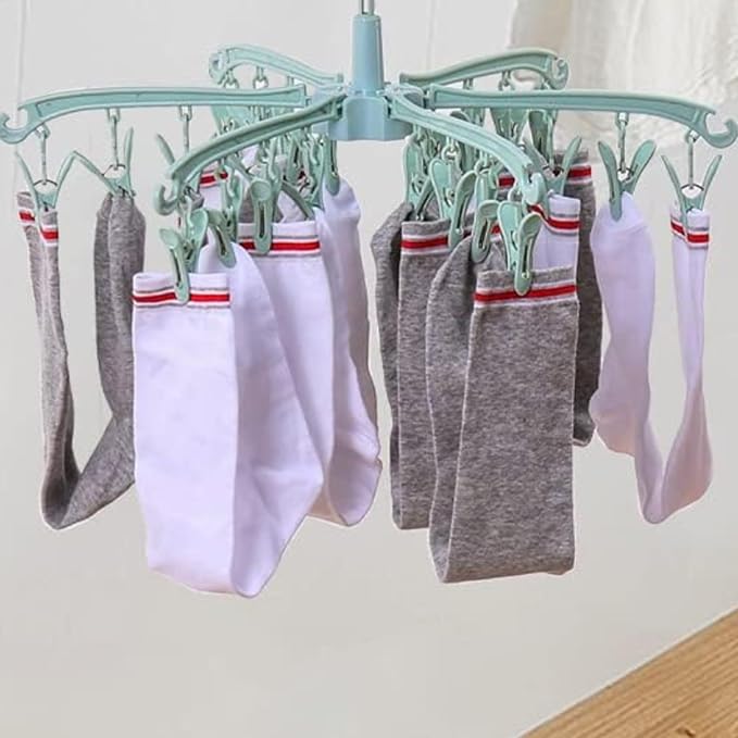 Foldable Drying Rack with 24 Clips for Drying Socks Lingerie Baby Clothes Drying Towels Rotatable Sock Drying Rack