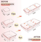 20 Pcs Clear Drawer Organizer, Adjustable Drawer Storage Box, 3-Size Desk Drawer Organizer, Acrylic Storage Bins for Makeup, Kitchen Utensils, Bedroom Dressers Tool Organizer for Gadgets, Pink
