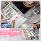 Maitys 12 Pcs Clear Drawer Organizer 9 x 3 x 2 Inches Plastic Rectangle Trays Makeup Vanity Storage Bins and Kitchen Drawers Dividers for Office Desk Silverware Kitchen Utensils(Pink)