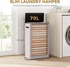 SOLEDI Slim Laundry Hamper with Lid, Narrow Laundry Basket with Removable Bags, Dirty Clothes Hamper with handle, Small Hamper perfect for Laundry room, Bathroom, Bedroom, Small spaces.Light taupe