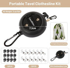 Portable Travel Clothesline Cord, Caudblor Adjustable 33ft Camping Clothes line, Laundry Drying Rope for Hotel Trip, Cruise, Outdoor/Indoor, with 12Pcs Stoppers, Windproof Clothespins