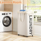 Laundry Basket with Wheels, 90L Rolling Laundry Hamper with Wheels, Large Clothes Hamper on Wheel with Removable Mesh Bag for Bedroom, Bathroom, Dorm, White