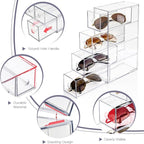 Desk Organizer with 8 Drawers, FODIENS 2 Packs Stackable Desktop Storage Box with Removable Drawer, Clear Sunglasses Organizer Display Case for Stationery Marker Pens Eyeglasses Office Supply