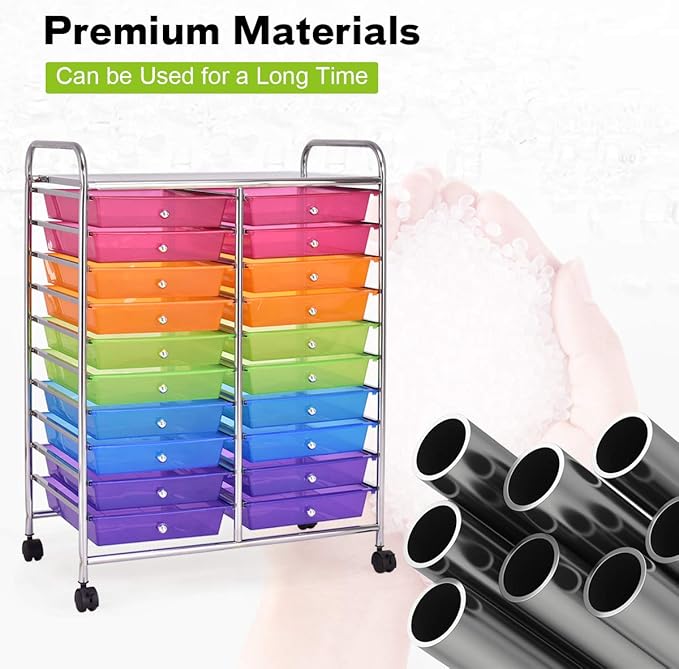 GOFLAME 20-Drawer Rolling Storage Cart, Multifunctional Art Craft Organizer Cart, Mobile Utility Storage Cart with Removable Drawers & Lockable Wheels, Craft Cart for Home Office, Rainbow