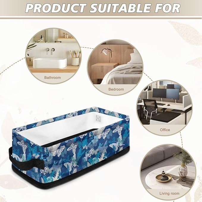 Shelf Storage Baskets for Organizing, Small Baskets Office Supplies Storage Basket Decorative Storage Cube for Home Bedroom Bathroom Accessories, Blue Butterfly