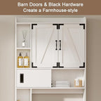 ChooChoo Over The Toilet Storage Cabinet, Farmhouse Bathroom Storage Cabinet with Sliding Door, Over Toilet Storage with Adjustable Shelves, Space-Saving, Antique White
