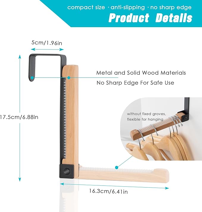 2 Pack Folding Clothes Drying Rack, Thickness Adjustable, Metal/Wooden, Portable, Lightweight, Heavy Duty, Over The Door Hooks for Laundry (Black)