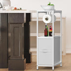 Slim Toilet Paper Storage Cabinet White, Toilet Paper Holder with Storage Bathroom Cabinet for Small Spaces Freestanding Tissue Stand with Drawer