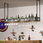 Ceiling Hanging Wine Glass Holder - Ceiling Shelf, Ceiling Wine Rack Display Stand, Hanging Solid Wood Plant Stand, Wall Mounted Iron Art Wine Bottle Holder, LOFT Ceiling Mounted Storage Rack ( Color