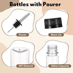 32 Pack 25 oz Syrup Bottle Plastic Long Neck Bottle with Stainless Steel Leakproof Tapered Spout Pourer and Cap Alcohol Juice Coffee Container for Home Bar Service Bartending Supplies