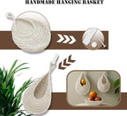 Hanging Fruit Large Basket Set of 3, Boho Wall Hanging Storage Basket for Organizing, Handmade Teardrop Hammock Holder for Fruit Vegetable in Home & Restaurant Kitchen with Hooks,White