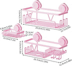 KEGII Suction Cup Shower Caddy – 3 Pack Suction Cup Shelf with Soap Holder & Hooks, Rustproof Stainless Steel Shower Organizer Rack, Removable No Drilling Bathroom Storage Rack, Pink