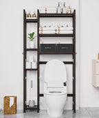 Homde Over The Toilet Storage with Basket and Drawer, Bamboo Bathroom Organizer with Adjustable Shelf & Waterproof Feet Pad, Space Saver Rack for Restroom, Laundry, Brown
