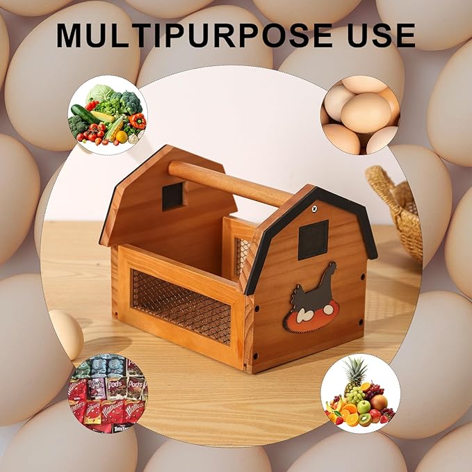 Egg Basket for Gathering Fresh Eggs, Farmhouse Egg Collecting Basket, Wood Chicken Egg Basket Countertop. （Brown Medium）