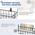 4 Pack Hanging Wall Basket Wire Storage Baskets, Adhesive Basket for Cabinet Door Organizer(2 Wall Mounting Options), Hanging Fruit Baskets for Kitchen, Pantry Organization, Bathroom, Black
