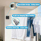 Retractable Clothesline, Non-Sagging Wall Mounted Laundry Line, Space-Saving Stainless Steel Clothes Line, Heavy Duty Drying Rack 15.6 Ft for Apartment, Dorms, RV & Travel (Black)
