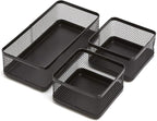 1InTheOffice Desk Baskets and Organizers Tray, Black Mesh Tray, Black Wire Mesh, 3-Compartment Stackable