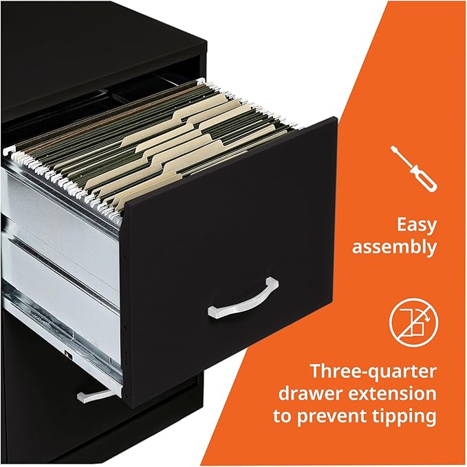 2 Drawer Locking Filing Cabinet | Pre-Assembled Steel Construction | Space-Saving Design is Perfect for Home and Small Office | Letter-Size | Assembled in North America