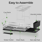 Large 2 Tier Dish Drying Rack, Extendable Dish Rack, Stainless Steel Anti-Rust Dish Rack for Kitchen Counter, Multifunctional Dish Drainer with Utensil & Cup Holder, 13.4"-28.7" L x 11.8" W