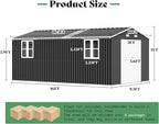 AMERLIFE 10x16x7 FT Outdoor Storage Shed with 2 Transparent Panels, Metal Garden Shed with Hinged Double Doors, 4 Windows & 4 Vents, Reinforced Steel Frame for Backyard, Garden, Dark Gray