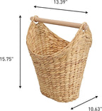 happimess PRH1000A Talia Classic Coastal Hand-Woven Water Hyacinth Toilet Paper Basket with Wood Bar, Reserve Storage for Extra Rolls, Free Standing Magazine Holder, Natural