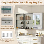 BEAUTYPEAK Bathroom Medicine Cabinet Mirror with Storage, 40 Inch x 26 Inch Silver Medicine Cabinet with Double Door & Adjustable Shelves for Vanity, Tempered, Aluminum Surface, Wall-mount or Recessed