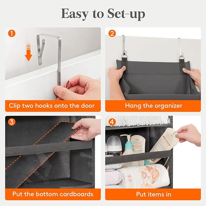 Lifewit 1 Pack Over the Door Organizer, Clear Window Hanging Storage with 4 Side Pockets, Anti Tilt 40 lbs Load Behind Door for Pantry, Nursery, Bathroom, Bedroom, Dorm, 6 Section, Gray
