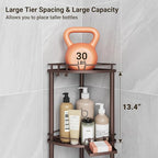 ELYKEN Corner Shower Caddy Standing, 3 Tier Rustproof Metal Shower Organizer with Soap Holder, Floor Shower Corner Shelf Rack Storage Stands with Adjustable Feet & 2 Hooks for Bathroom, Bronze
