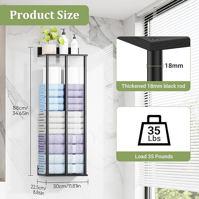 Large Towel Racks for Bathroom Wall Mounted, Updated 3 Bar Bath Towel Holder for Bathroom Wall, 34'' Bath Towel Rack for Bathrooms, Metal Small Bathrooms Towel Storage Rack, RV Towels Rack, Balck