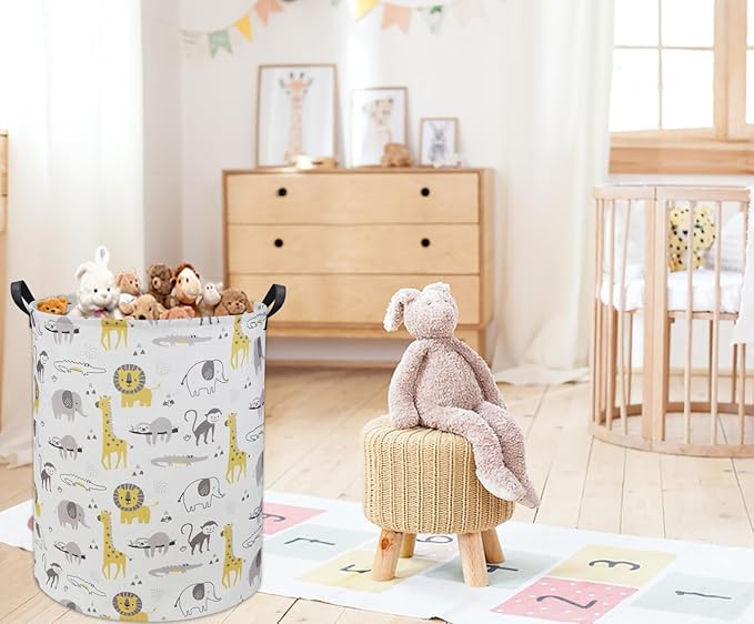 Animal Baby Laundry Basket Baby Hamper Kids Hamper Basket Toy Storage Bin for Boys Room Decor Baby Nursery Hamper Gift Baskets for Bedroom Bathroom(Grey Animal)