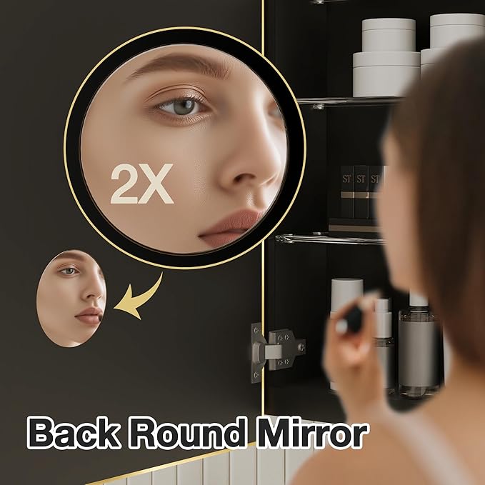 Arched Medicine Cabinet Mirror No Assembly Needed Bathroom Mirror with Storage Recessed or Surface Mount Options (Gold, 36" L x 24" W)