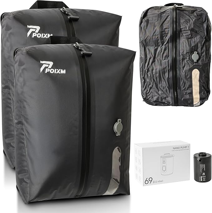 Vacuum Bags for Travel with Pump, Reusable Space Saver Bag, IP67 Waterproof Vacuum Packing Cubes for Travel Suitcases and Backpack (2PC + PUMP)