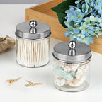 SheeChung Bathroom Organizers and Storage - 3Pack Qtip Holders Bathroom Canister Apothecary Jars for Cotton Swabs, Rounds, Balls, Qtips,Makeup Sponges, Flossers,Bath Salts - Brushed Nickel