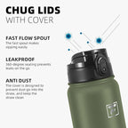 Fanhaw 32 oz Insulated Stainless Steel Water Bottle with Anti-Dust Chug Lid, Leakproof Vacuum Sports Bottle for Men & Women (Olive Green)