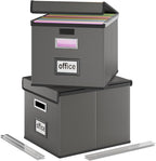 Huolewa File Organizer Boxes with Lids, Collapsible Faux Leather Hanging File Folder Box Organizer with Plastic Slide, Decorative Home/Office Filing System Boxes for File and Folders Storage
