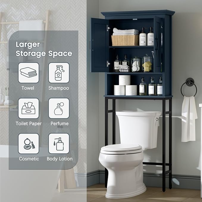 Over The Toilet Storage Cabinet, Over Toilet Storage with Door Above The Toilet Cabinet Freestanding Space Saver Behind Toilet Bathroom Organizer Over Toilet Bathroom Organizer, Ultramarine
