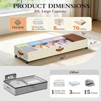 Yecaye Under Bed Storage with Wheels, 2 Pack Under Bed Storage Containers with Adjustable Dividers & Clear Window, 85L Rolling Underbed Organizer Bins Drawers for Clothes, Shoes, Blankets Toys, Beige