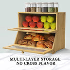 Bamboo Bread Box for Kitchen Countertop, Double Layer Large Bread Storage Container for Homemade Bread with Window & Lid, Bread Keeper Holder,Wood Color