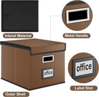 Huolewa File Organizer Boxes with Lids, Collapsible Faux Leather Hanging File Folder Box Organizer with Plastic Slide, Decorative Home/Office Filing System Boxes for File and Folders Storage