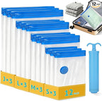 12 Pack Travel Vacuum Storage Bags 4 Size(24/28/32/40 Inch), Portable Vacuum Seal Bags for Clothing Travel with Pump, Space Saver Bag for Luggage Suitcases Clothes Bedding Seasonal Storage