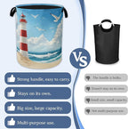 Lighthouse On The Beach Laundry Basket,Foldable Oxford Cloth Laundry Hamper With Handle, 20.8"x16" Portable Clothes Storage Basket Bag for Laundry Room/Bathroom/Bedroom/Dormitories