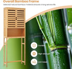Giantex Over The Toilet Storage Cabinet, 3-Tier Bamboo Bathroom Space Saver with 2 Louver Doors, Open Shelf, Adjustable Bottom Bar, Over Toilet Bathroom Organizer for Laundry, Balcony, Restroom