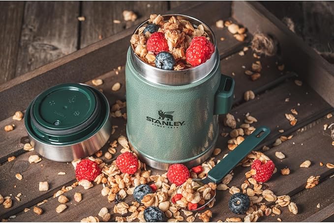 STANLEY Classic Food Jar and Spork | Vacuum Insulated Food Container | Wide Mouth Screw On Lid | Packable for Travel | Stainless Steel with Leakproof Lid | BPA-Free