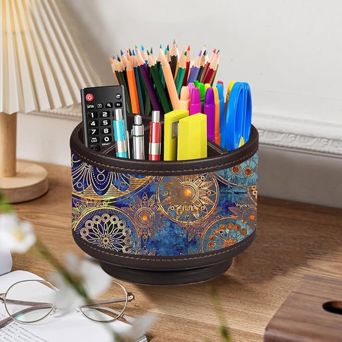 Pen Holder for Desk Organizers and Accessories, 360 Swivel TV Remote Control Holder for Table, Nightstand Organizer Caddy for Office Supplies/ Media Controllers, Bedside Decorations for Living Room