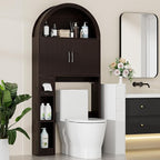 Over The Toilet Storage Cabinet, Bathroom Organizer Over Toilet, Arched Storage Organizer Cabinet with Anti-Tip Device and Adjustable Shelf for Washroom Laundry and Restroom, Espresso
