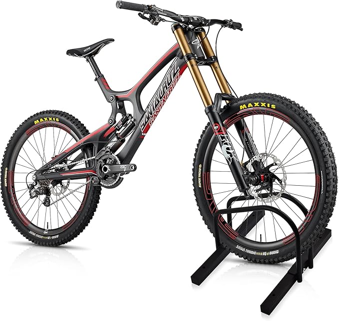 WALMANN Bike Floor Stand, Steel Bike Parking Rack for 1 Bike, 22-28" Wheels, Max. Tire Width 2.1", Black
