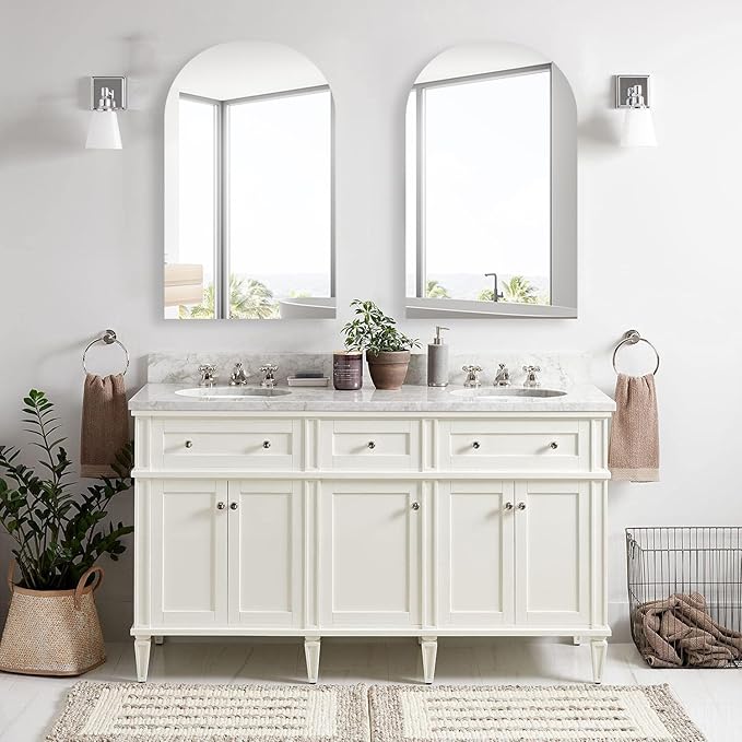 24x36 Inch Arched Bathroom Medicine Cabinet, Frameless Mirror Storage with Modern Cabinet Storage, Removable Shelves, Rust-Resistant White Wall Mounted Vanity