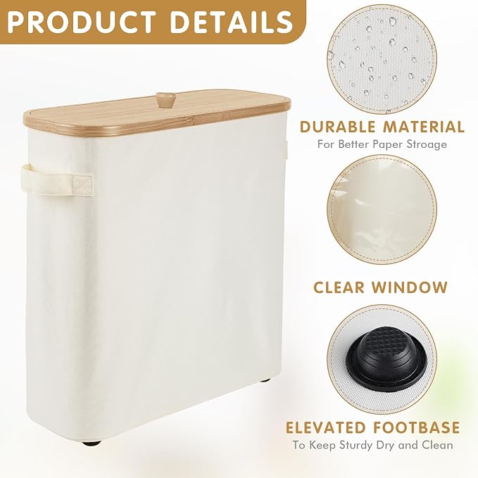 Toilet Paper Storage Basket with Lid and Handle, Foldable Toilet Paper Organizer, Large Capacity Bathroom Storage Holder for 12 Mega or 16 Regular Rolls, Beige